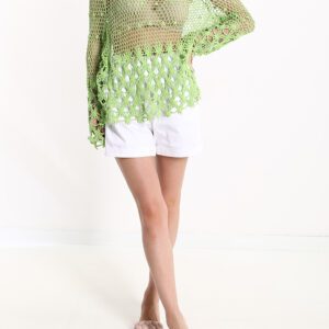 Zomer Geborduurde Katoenen top gehakte blouse GROEN kleur maat 40-42