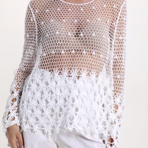 Zomer Geborduurde Katoenen top gehakte blouse WIT kleur maat 40-42