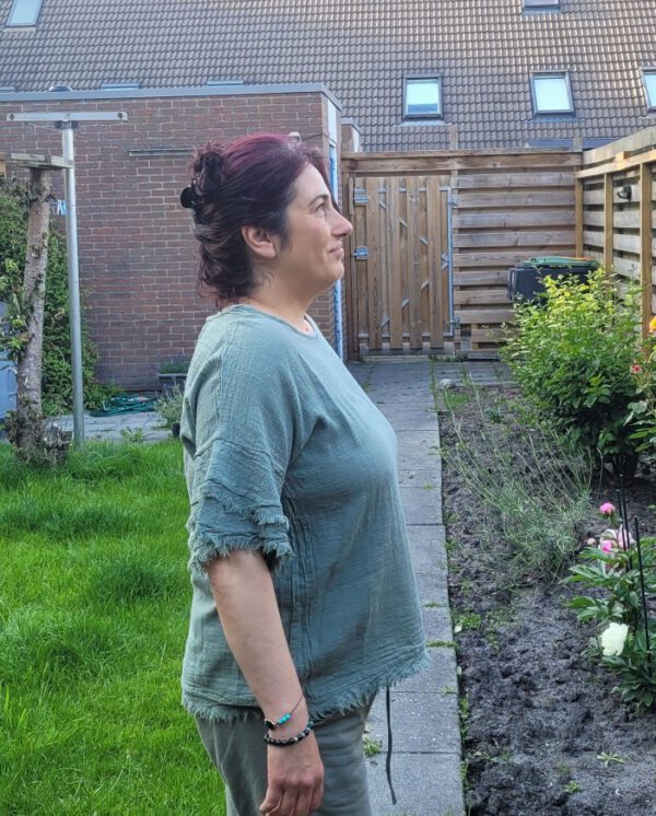Boho katoenen zomer top in MILITAIR GROEN kleur met korte mouwen maat 42 - Afbeelding 3