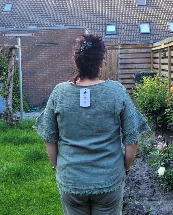 Boho katoenen zomer top in MILITAIR GROEN kleur met korte mouwen maat 42 - Afbeelding 4