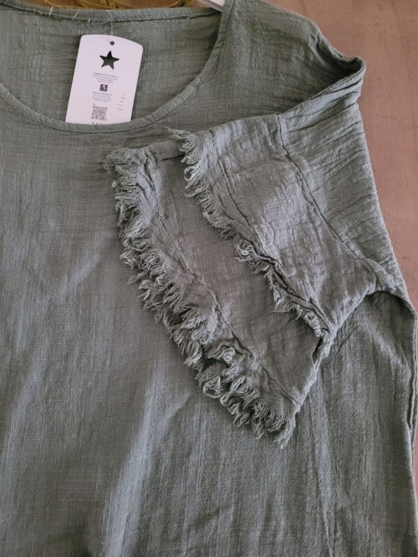 Boho katoenen zomer top in MILITAIR GROEN kleur met korte mouwen maat 42 - Afbeelding 6