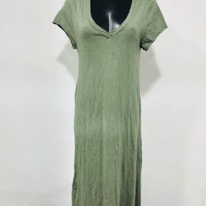 Puur katoen maxi jurk met v-hals - a-lijn - in kleur MILITAIR GROEN - luchtig en moderne zomer jurk maat 36/38