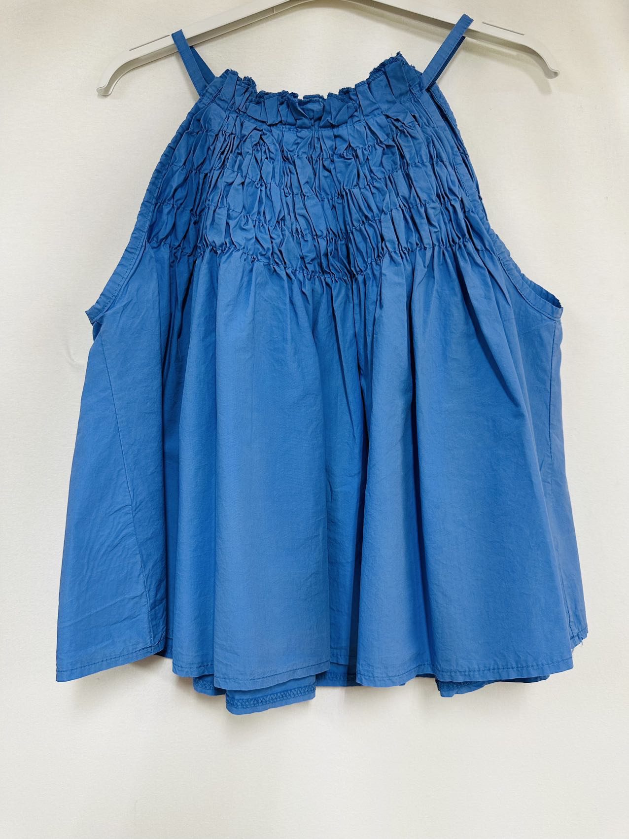 Katoenen zomer spaghetti top - hoge decolleté - cropted top - elastisch - kleur BLAUW - maat 38/40