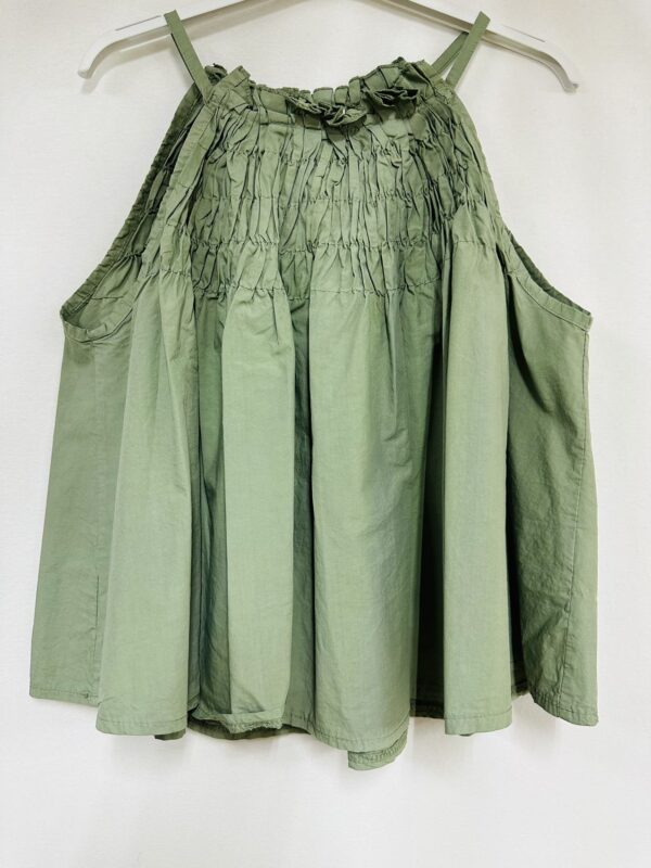 Katoenen zomer spaghetti top - hoge decolleté - cropted top - elastisch - kleur MILITAIR GROEN - maat 38/40