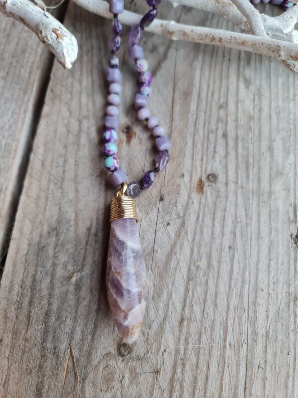 Boho edelsteen lange ketting - kralen ketting  PAARS kleur - Amethist - Afbeelding 3
