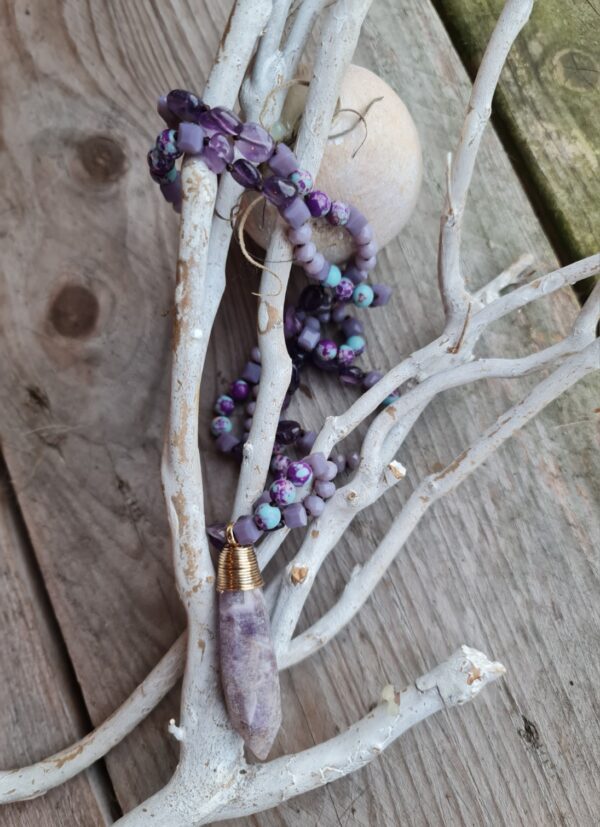 Boho edelsteen lange ketting - kralen ketting  PAARS kleur - Amethist - Afbeelding 4