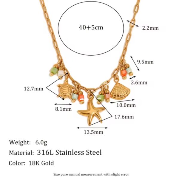 Boho kleurrijke ketting in gouden tinten - leuke hangers - roestvrij staal - Afbeelding 5