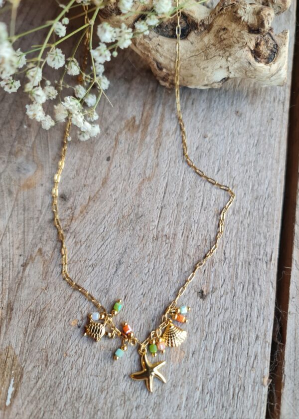 Boho kleurrijke ketting in gouden tinten - leuke hangers - roestvrij staal - Afbeelding 3
