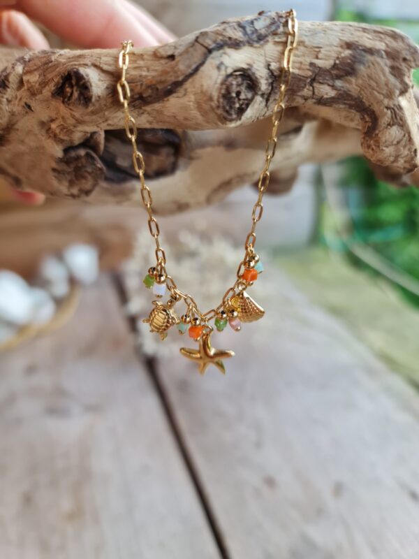 Boho kleurrijke ketting in gouden tinten - leuke hangers - roestvrij staal - Afbeelding 4