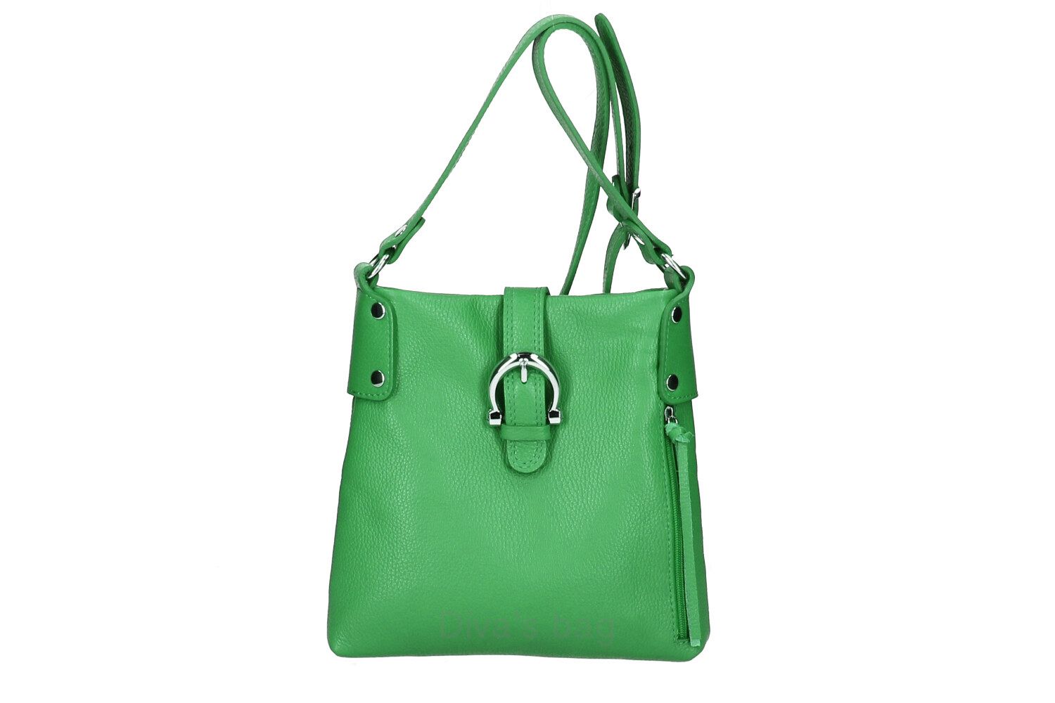 Schoudertas boho van echt Dollar-leer in GROEN kleur - metale stutting voor - schouderriem - ritssluiting