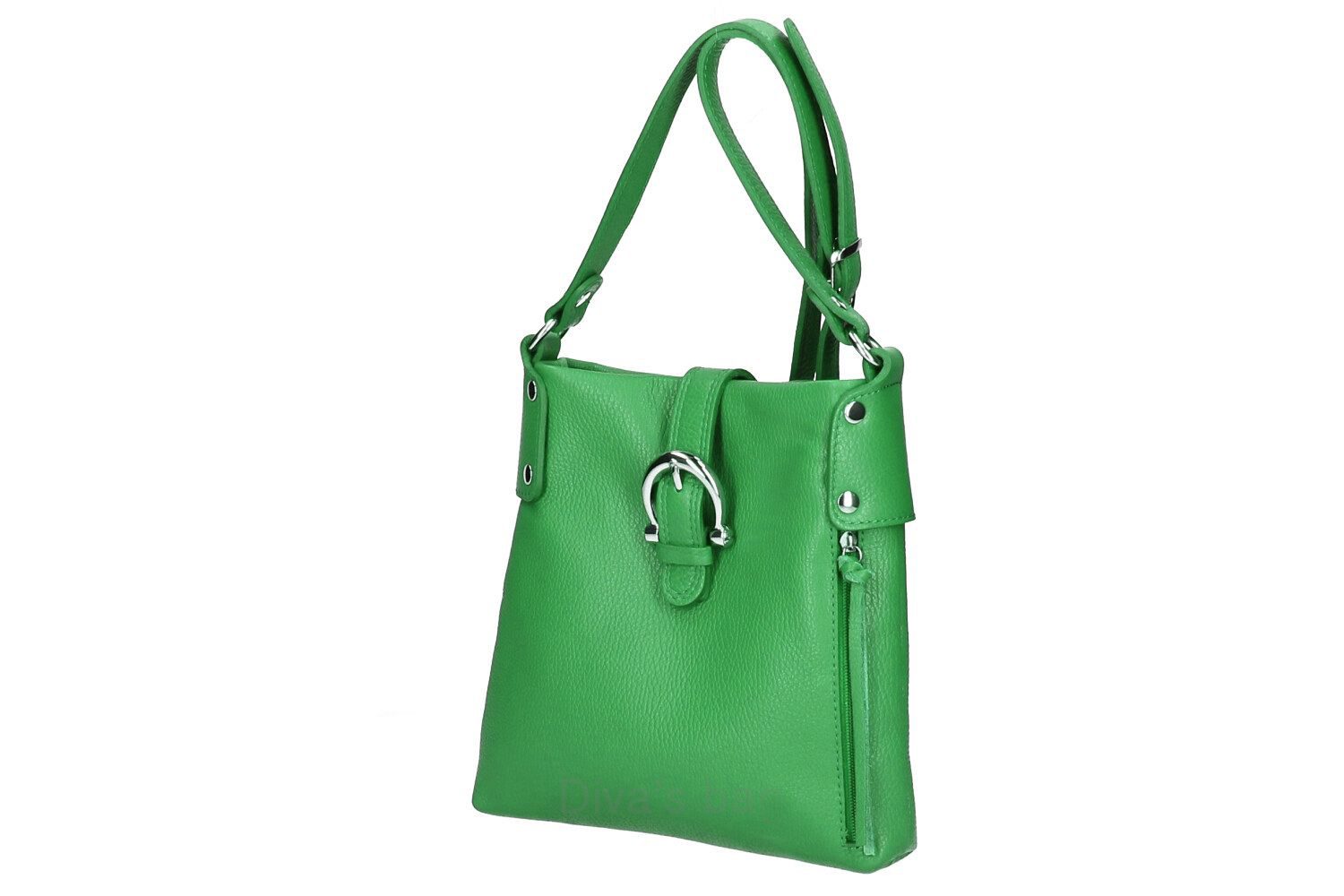 Schoudertas boho van echt Dollar-leer in GROEN kleur - metale stutting voor - schouderriem - ritssluiting