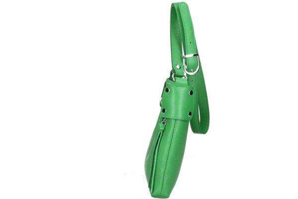 Schoudertas boho van echt Dollar-leer in GROEN kleur - metale stutting voor - schouderriem - ritssluiting - Afbeelding 3