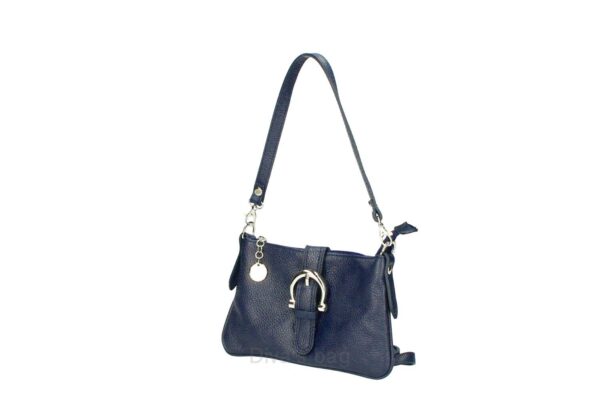 Leuke kleine leren tas - korte afneembare hand vatten - zilver hanger - ritesluiting - kleur DONKER BLAUW - Afbeelding 2