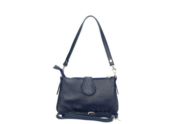 Leuke kleine leren tas - korte afneembare hand vatten - zilver hanger - ritesluiting - kleur DONKER BLAUW - Afbeelding 3