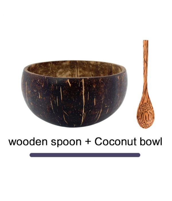 Set van 2 producten - Kokos kom en bamboe lepel voor henna mixen - decoratie in huis - ecologisch