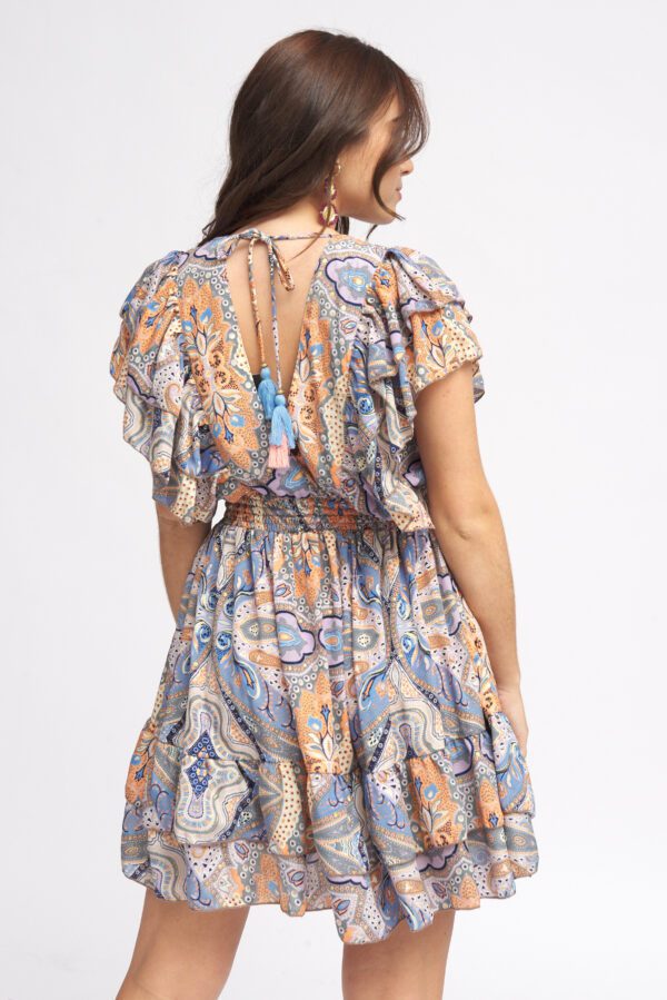 Handgemaakte boho korte mini jurk met v-hals en open rug - zijzakken - kleur ORANJE maat 36-38 - Afbeelding 4