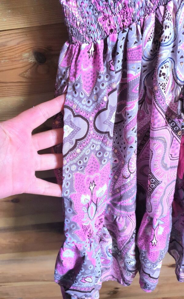 Handgemaakte boho korte mini jurk met v-hals en open rug - zijzakken - kleur ROZE maat 36-38 - Afbeelding 4