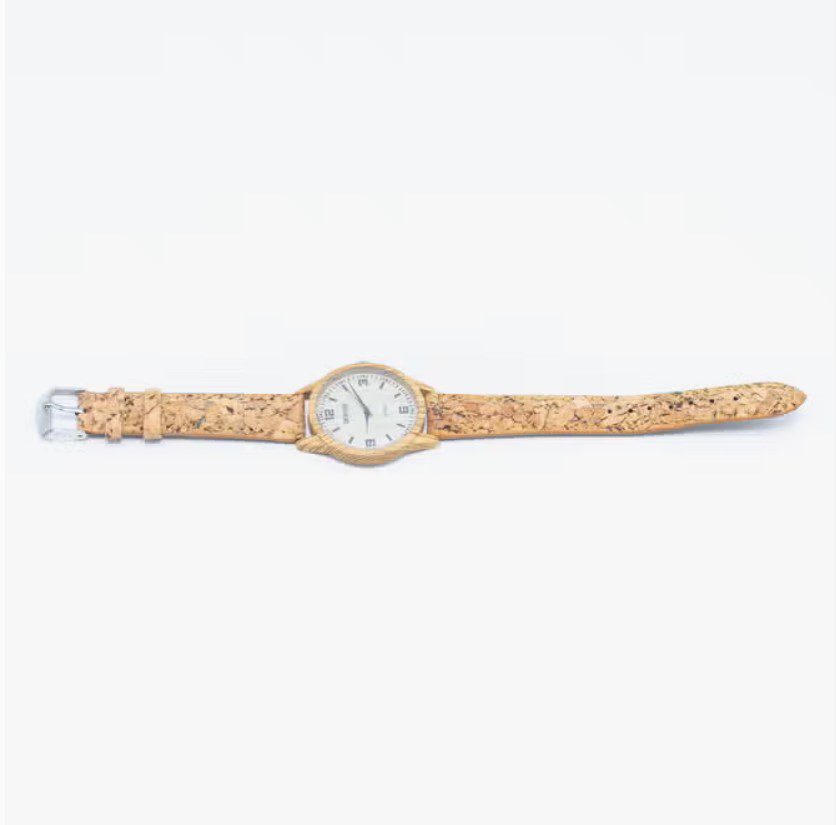 Ecologische Horloge met puur kurk band en houten kast - unisex - milieuvriendelijk - WA-392 - Afbeelding 3