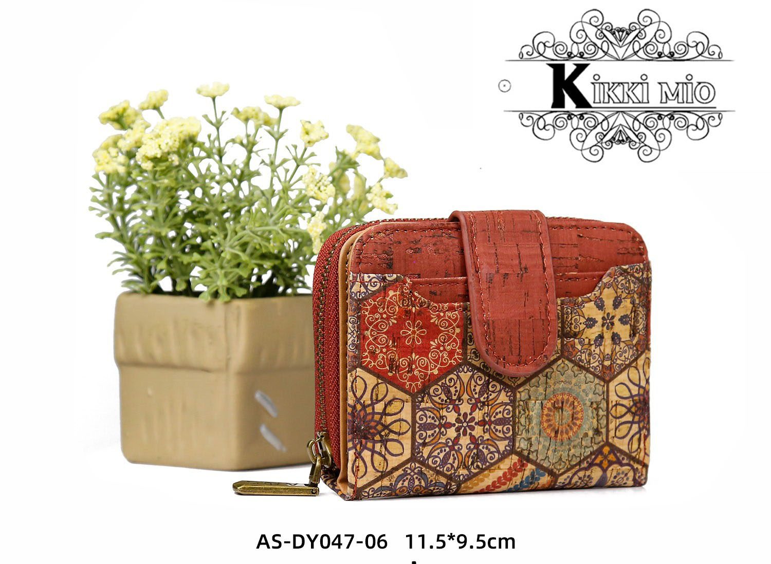 Kurk kleine portemonnee - leer kurk - met vele vakken en ritsluiting - comfortabele portemonnee - DONKER