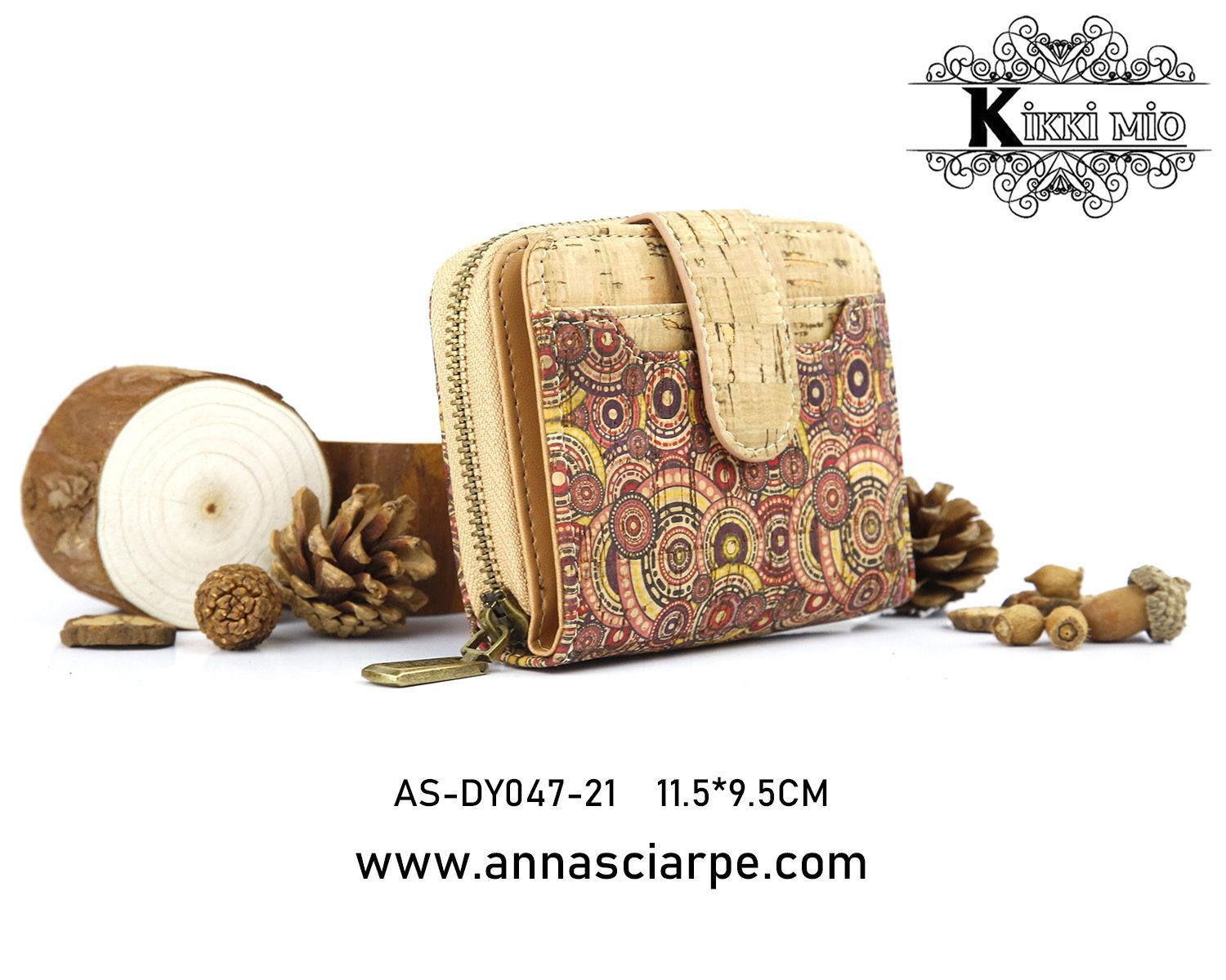 Kurk kleine portemonnee - leer kurk - met vele vakken en ritsluiting - comfortabele portemonnee - LICHT