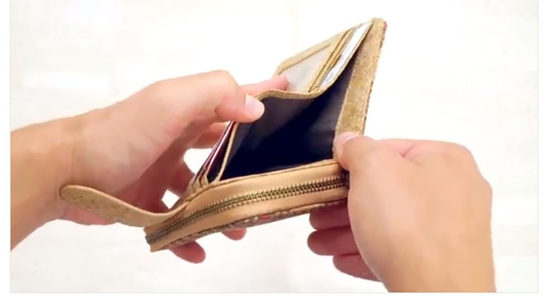 Kurk kleine portemonnee - leer kurk - met vele vakken en ritsluiting - comfortabele portemonnee - LICHT