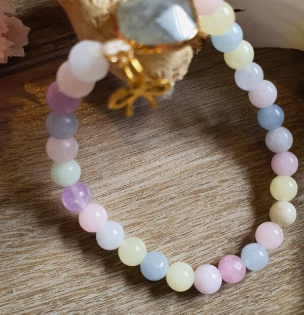 Handgemaakte edelsteen armband van Chalcedoon Morganiet en Labradoriet reiki armband - Afbeelding 3
