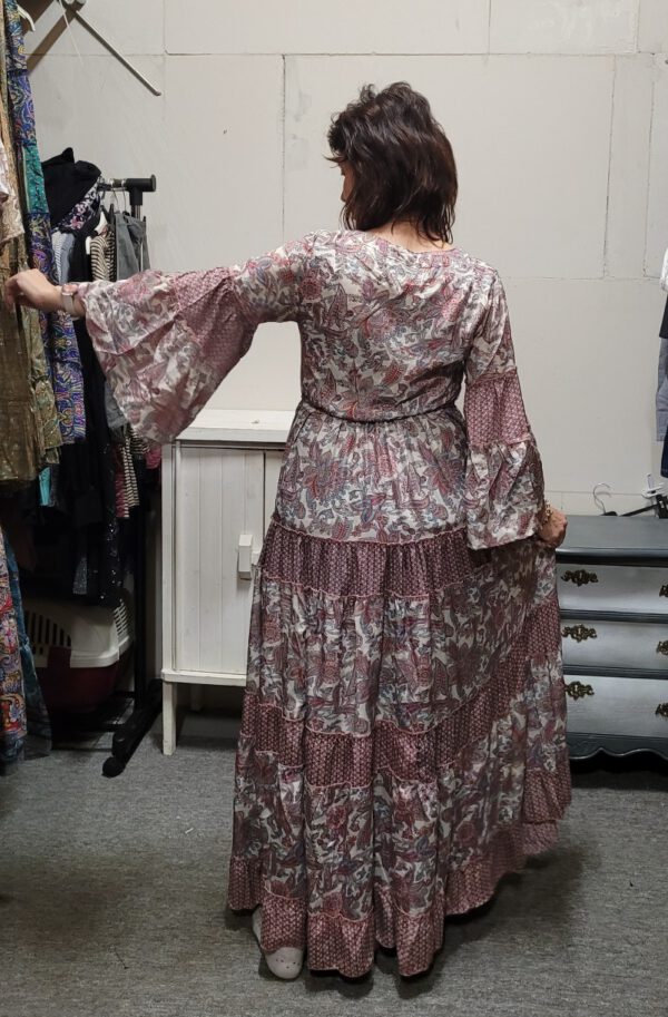 Maxi boho jurk, brede mouwen en a-line, ROOD, luchtige zomer jurk Maat S/M - Afbeelding 7