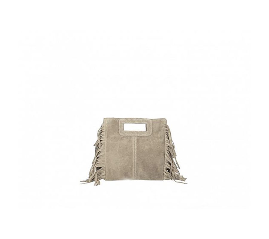 100% suède boho dames tas met handvatten in BEIGE kleur, schouder band en franjes - Afbeelding 4