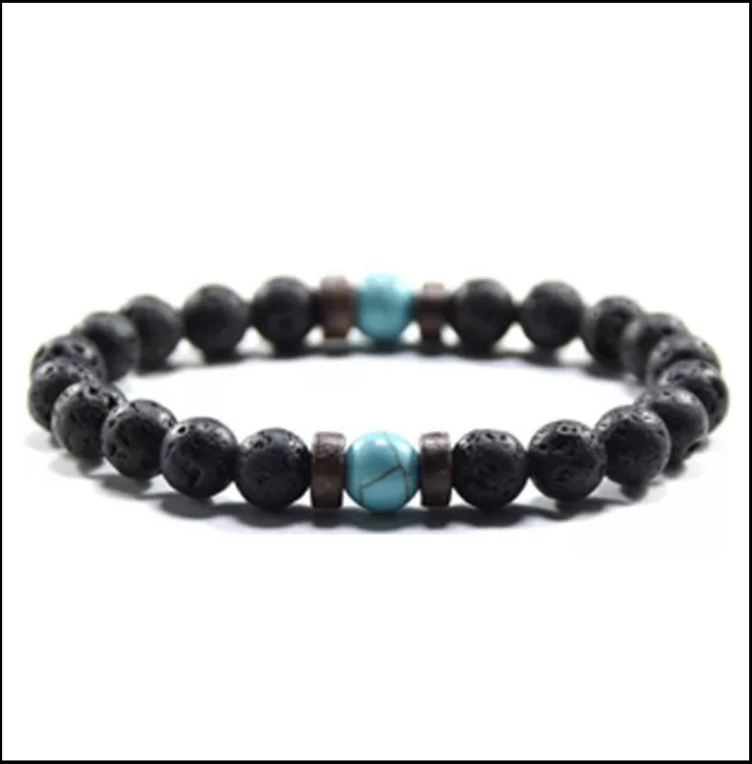 Edelsteen armband voor mannen - dubbel armbanden - lava - agaat - turquoise - 2 st