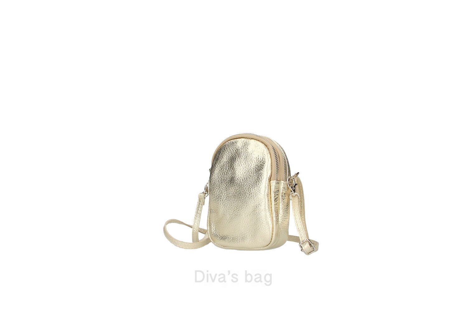 Echte Leren schouder bollig tasje voor mobiel telefoon - cross body tasje met 2 vakken met rits - kleur GOUD