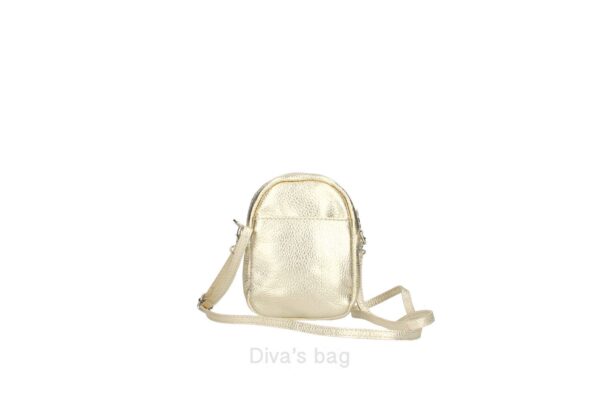 Echte Leren schouder bollig tasje voor mobiel telefoon - cross body tasje met 2 vakken met rits - kleur GOUD - Afbeelding 4
