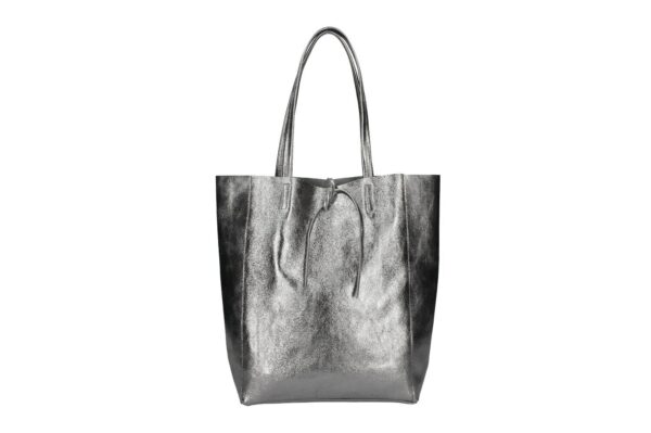 Puur leren tas - shopper - grote schouder tas - dames tas- ZILVER kleur