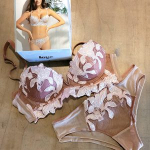 Italiaanse lingerie set met push-up beha satijn en slip ROOS, 80B, 38