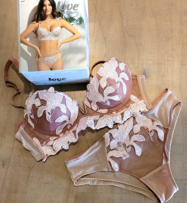 Italiaanse lingerie set met push-up beha satijn en slip ROOS, 80B, 38 - Afbeelding 2