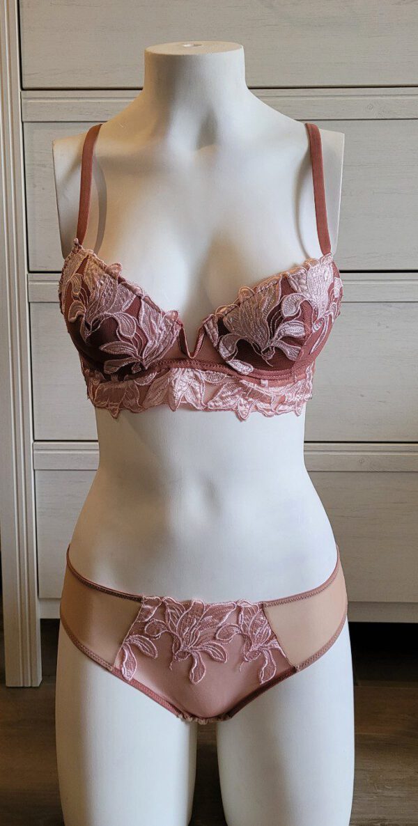 Italiaanse lingerie set met push-up beha satijn en slip ROOS, 80B, 38 - Afbeelding 7