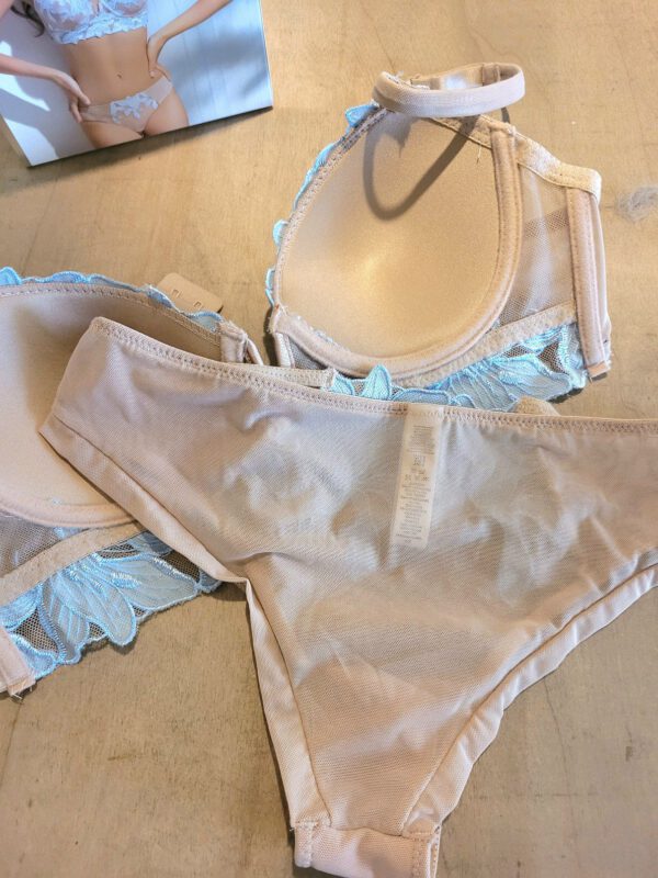 Italiaanse lingerie set met push-up beha satijn en slip TAN en BLAUW,  75B, 36 - Afbeelding 8