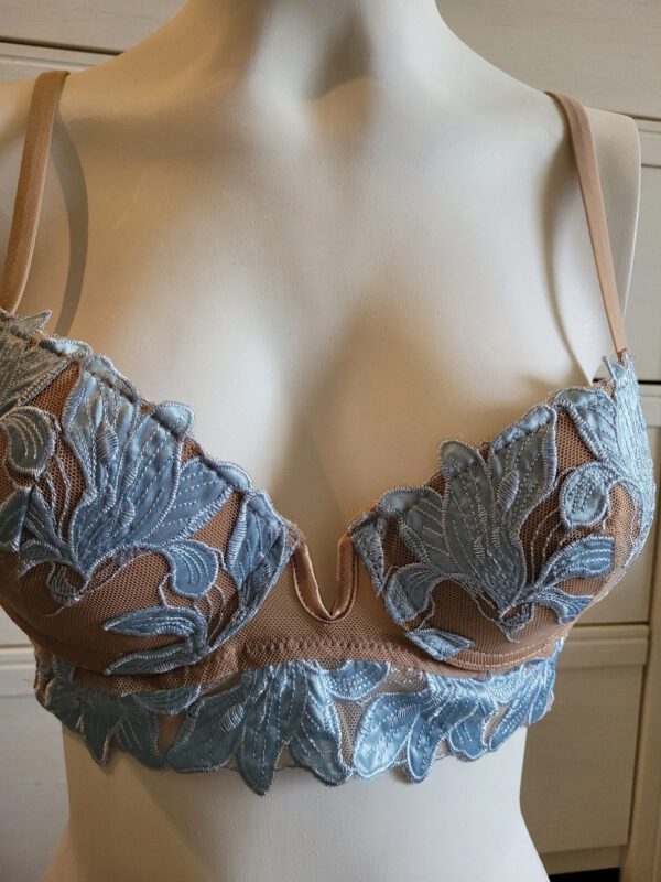 Italiaanse lingerie set met push-up beha satijn en slip TAN en BLAUW,  75B, 36 - Afbeelding 4