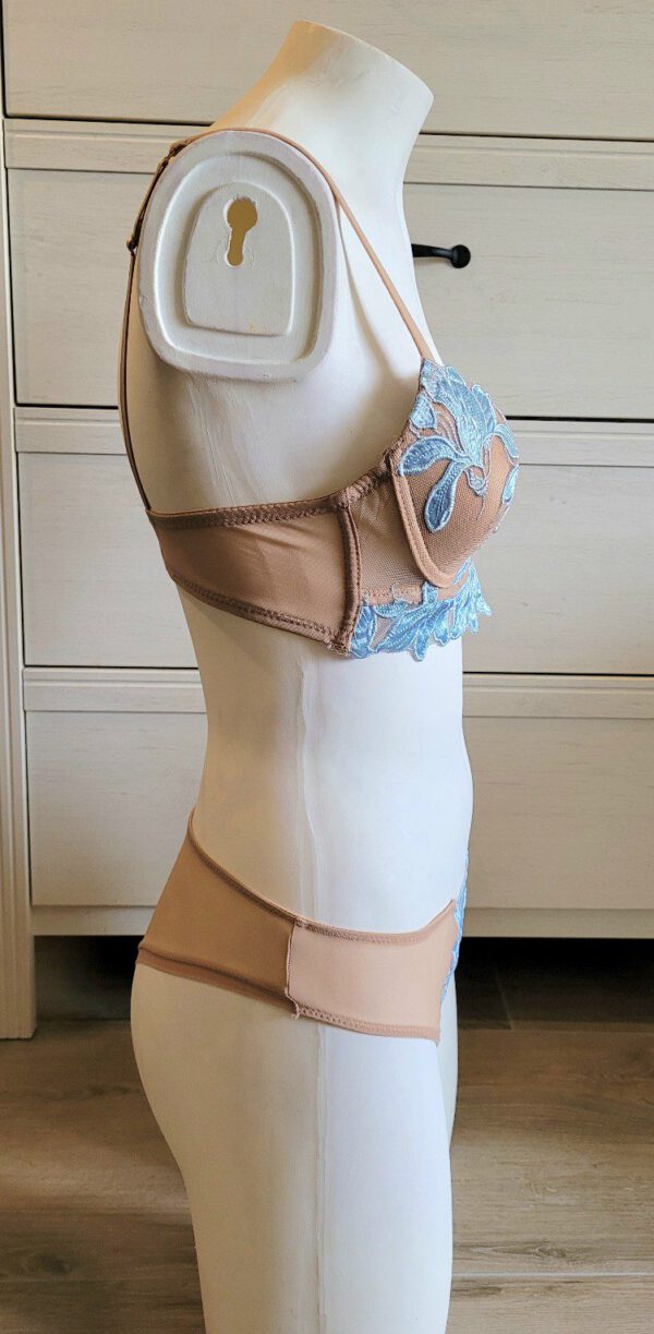 Italiaanse lingerie set met push-up beha satijn en slip TAN en BLAUW,  75B, 36 - Afbeelding 3