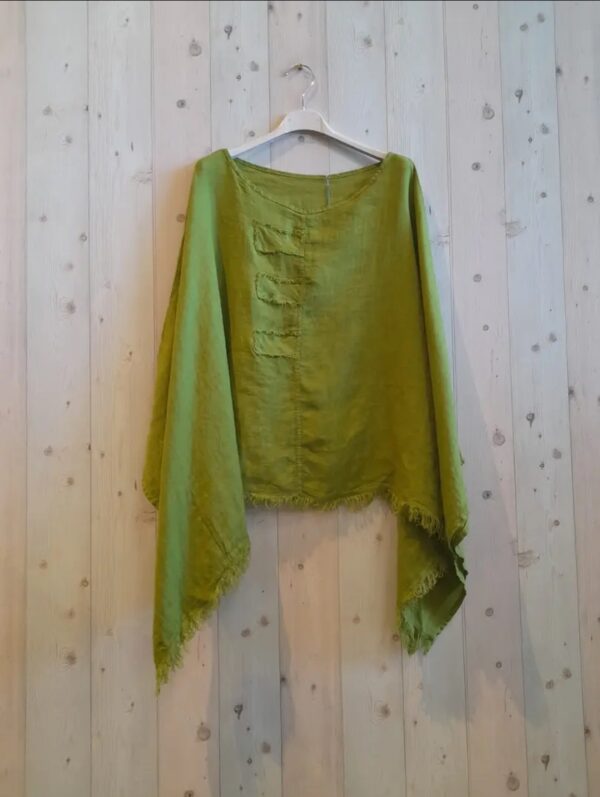 Vintage linnen korte top – bout hals – raglan mouwen kleur GROEN – one size