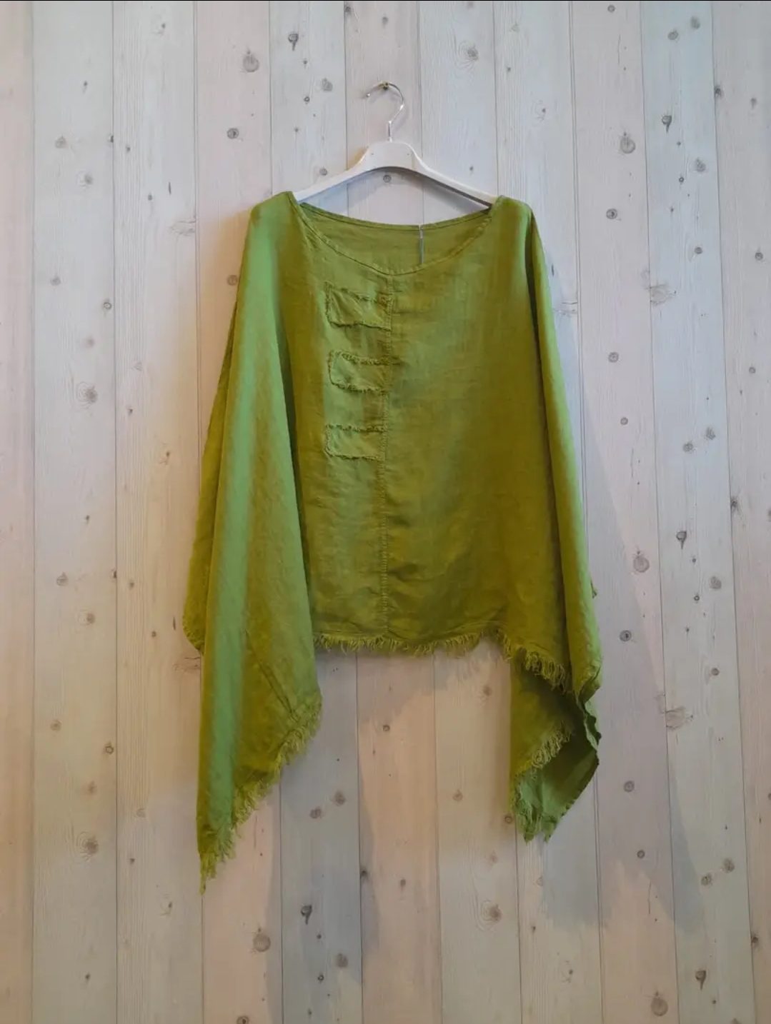 Vintage linnen korte top – bout hals – raglan mouwen kleur GROEN – one size