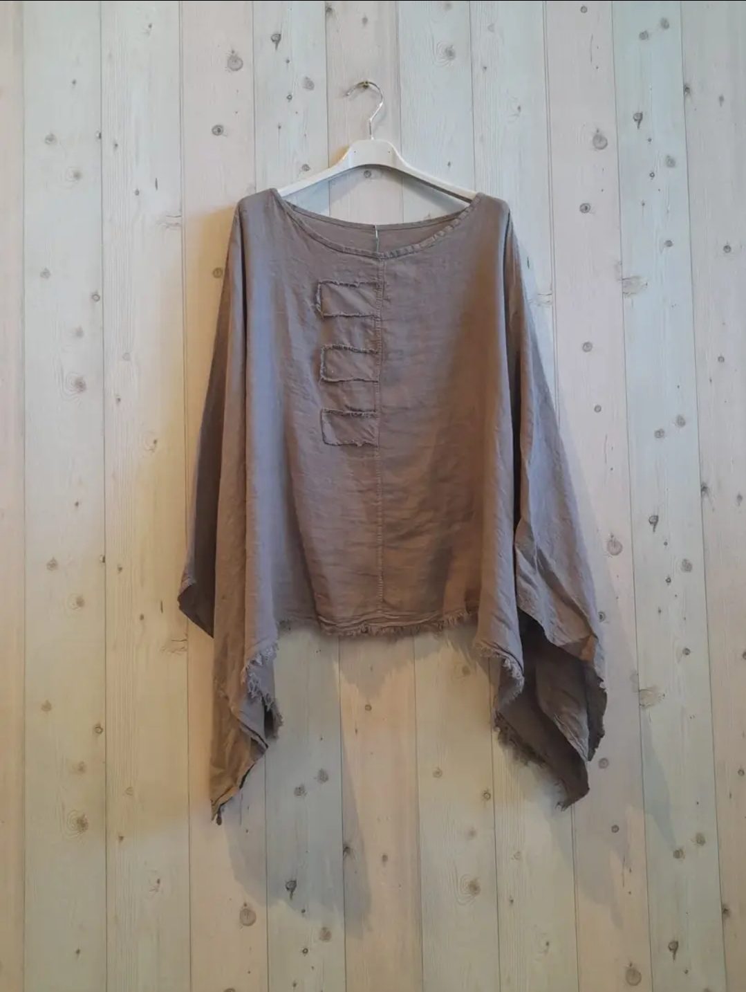 Vintage linnen korte top – bout hals – raglan mouwen kleur TAUPE  – one size