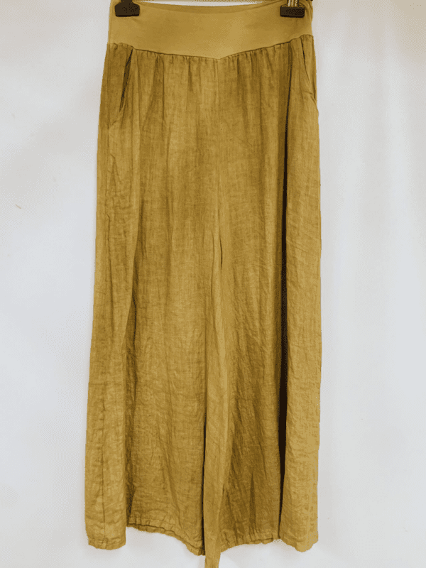 Linnen lange broek met zijzakken en brede pijpen, BRUIN, Maat M/L - Afbeelding 3