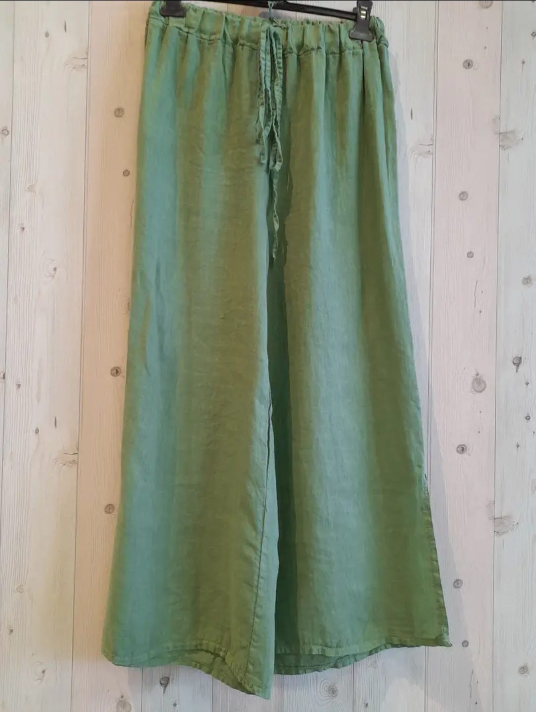 Linnen broek met elastische talie - zomer luchtige broek - kleur GROEN -  maat 36/38