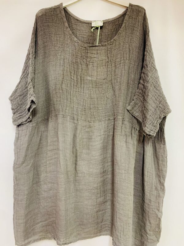 Boho linnen jurk tuniek in TAUPE kleur - korte mouwen zomer luchtige jurk - maat 44/46
