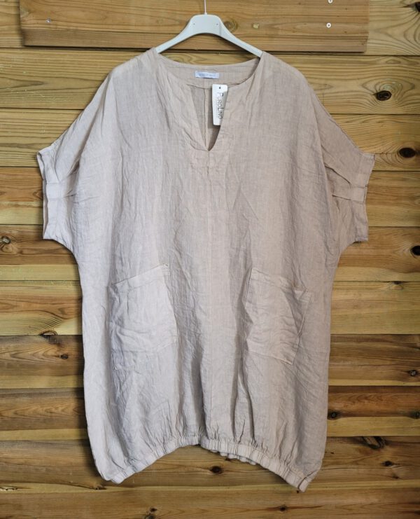 Comfortabele linnen jurk met zakken en raglan mouw , kleur BEIGE, maat 44