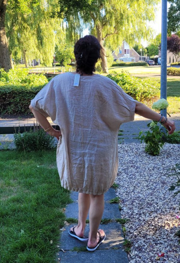 Comfortabele linnen jurk met zakken en raglan mouw , kleur BEIGE, maat 44 - Afbeelding 3