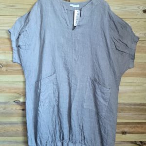 Comfortabele linnen jurk met zakken en raglan mouw , kleur KHAKI, maat 44