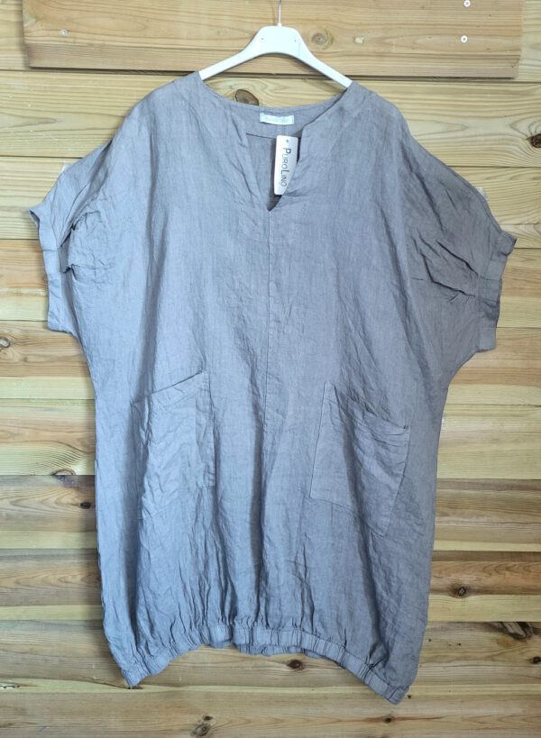 Comfortabele linnen jurk met zakken en raglan mouw , kleur KHAKI, maat 44