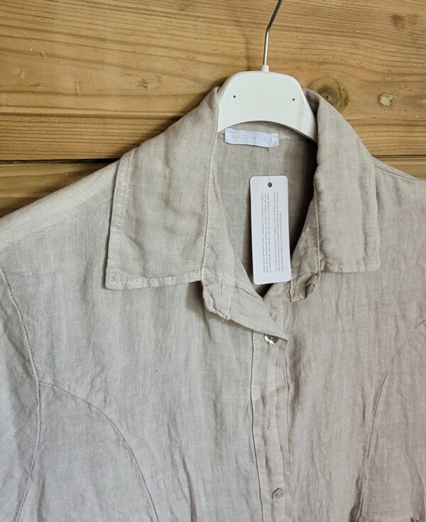 Puur linnen jurk shirt met knopen en een krag, kleur BEIGE, maat 40/42 - Afbeelding 5