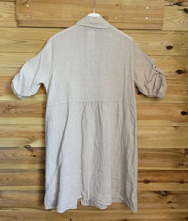 Puur linnen jurk shirt met knopen en een krag, kleur BEIGE, maat 40/42 - Afbeelding 4